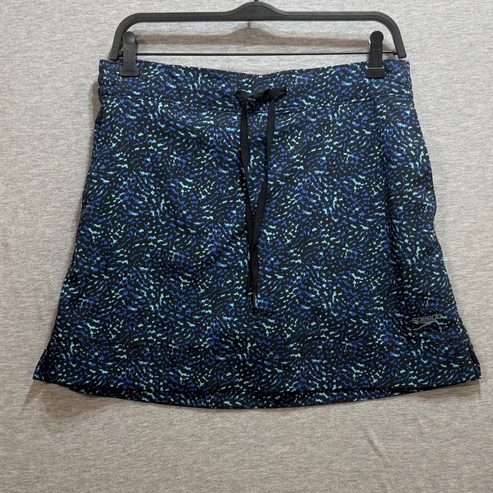 Speedo Swim Skort Womens Medium Blue Abstract Print Athletic Skirt Pockets